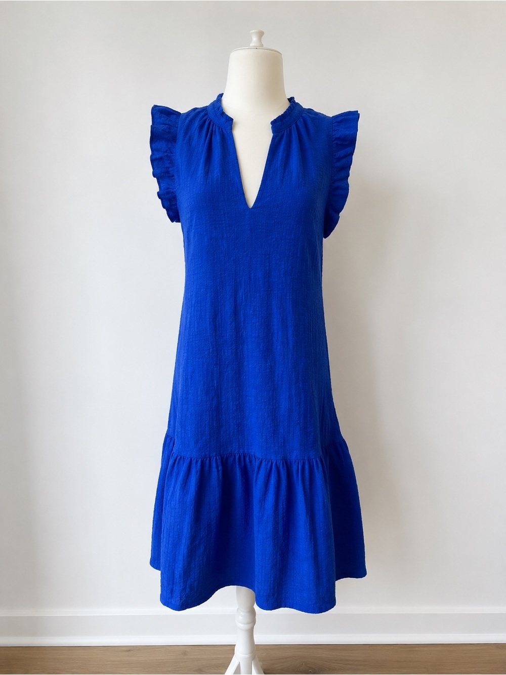 Boden Royal Blue Cotton Midi Dress Ruffle Sleeve Tiered Hem Summer Dress 8 long